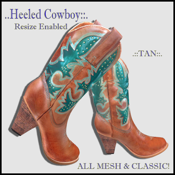 Second Life Marketplace - .::Heeled Cowboy::. Boot - Tan